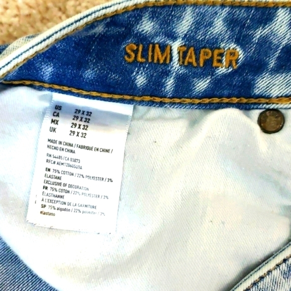 American Eagle~Men's 29/32~Blue Denim Distressed Slim Taper Jeans Extreme Flex. - Picture 7 of 14